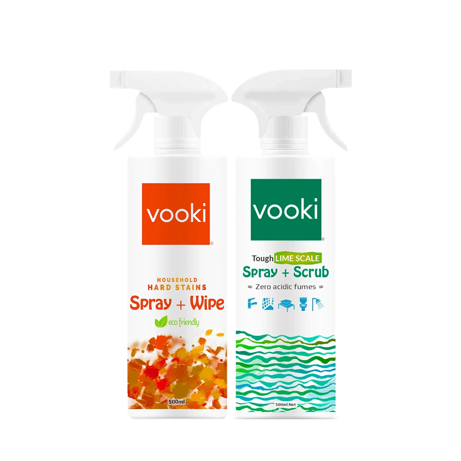 VOOKI Power Pack Combo to tackle Every Mess | Hard Stain Spray + Wipe - 500ml and Tough Limescale- Spray and Scrub 500ml | Combo (Pack of 2)